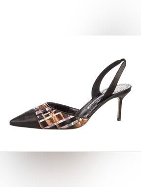 Manolo Blahnik Multi Woven Cap-Toe Slingback Pumps 👠 Eur 39 Handmade in Italy